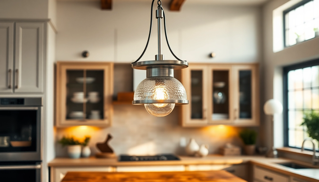 Bright island light fixture illuminating a stylish kitchen island with modern design.