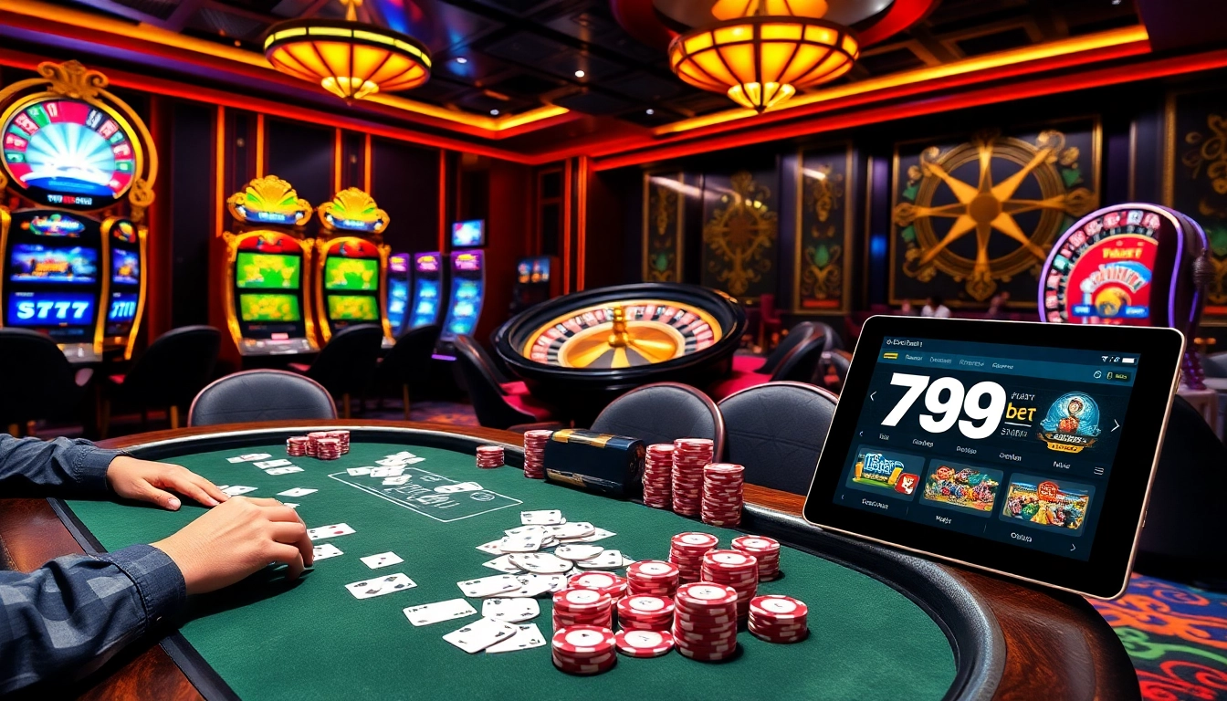Players engaging in an exciting game at 789bet, showcasing poker chips and a vibrant casino atmosphere.