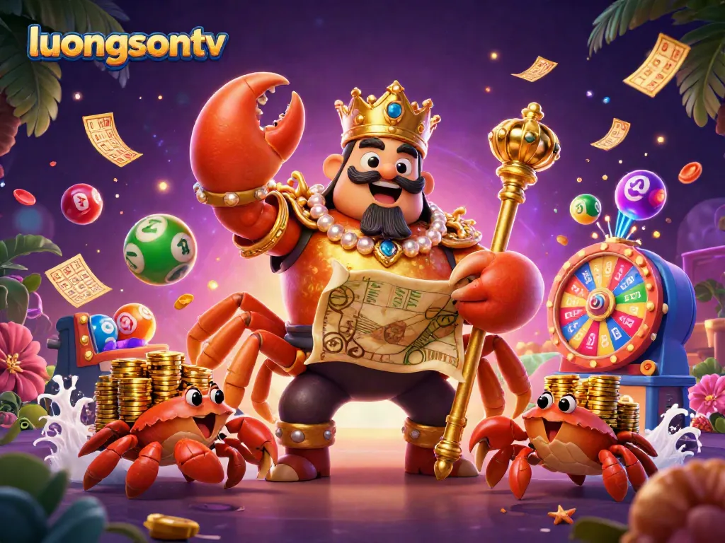 Engage with luongsontv’s interactive lottery theme with a vibrant 3D crab scene showcasing thrilling game elements.