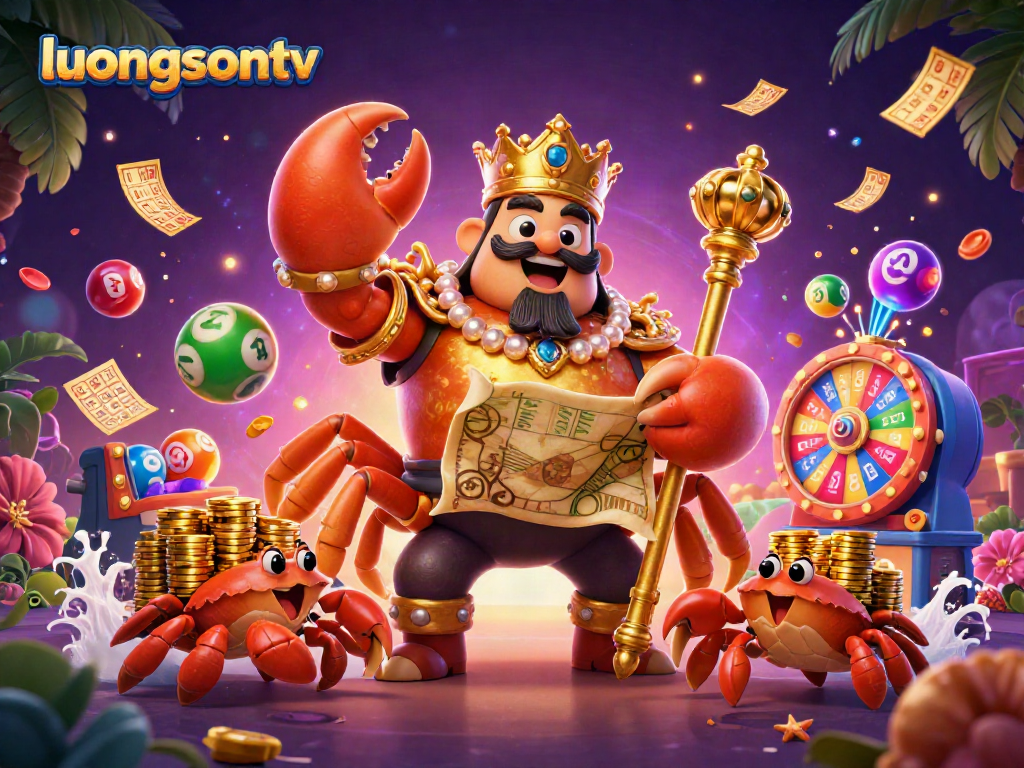 Engage with luongsontv’s interactive lottery theme with a vibrant 3D crab scene showcasing thrilling game elements.