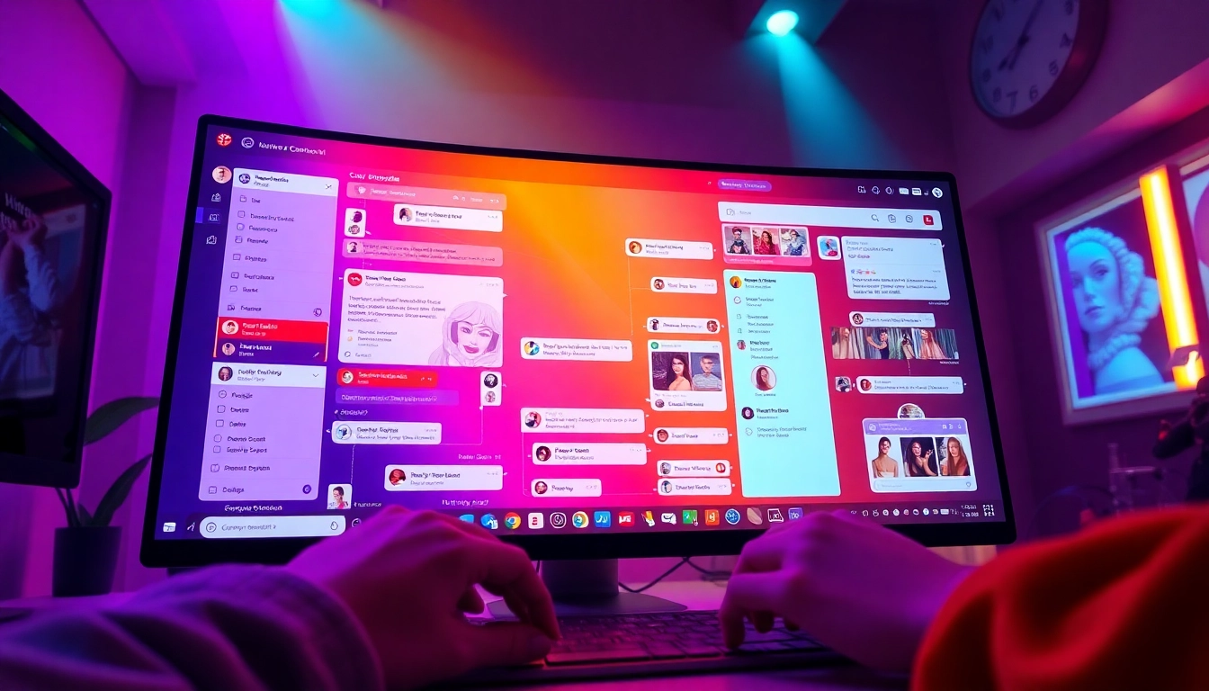 Dynamic depiction of nsfw chat ai platforms featuring user interactions and vibrant colors.
