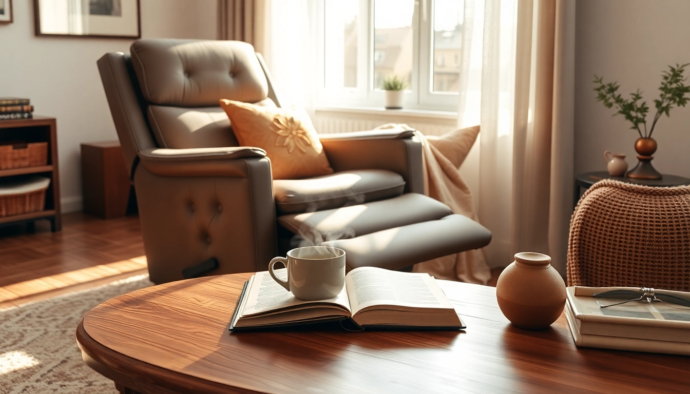 Relax in a stylish recliner sleeper chair placed flawlessly in a warm living room setting.