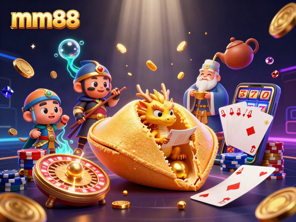 Playing with mm88's gaming elements, the illustration showcases lavish casino adventures.