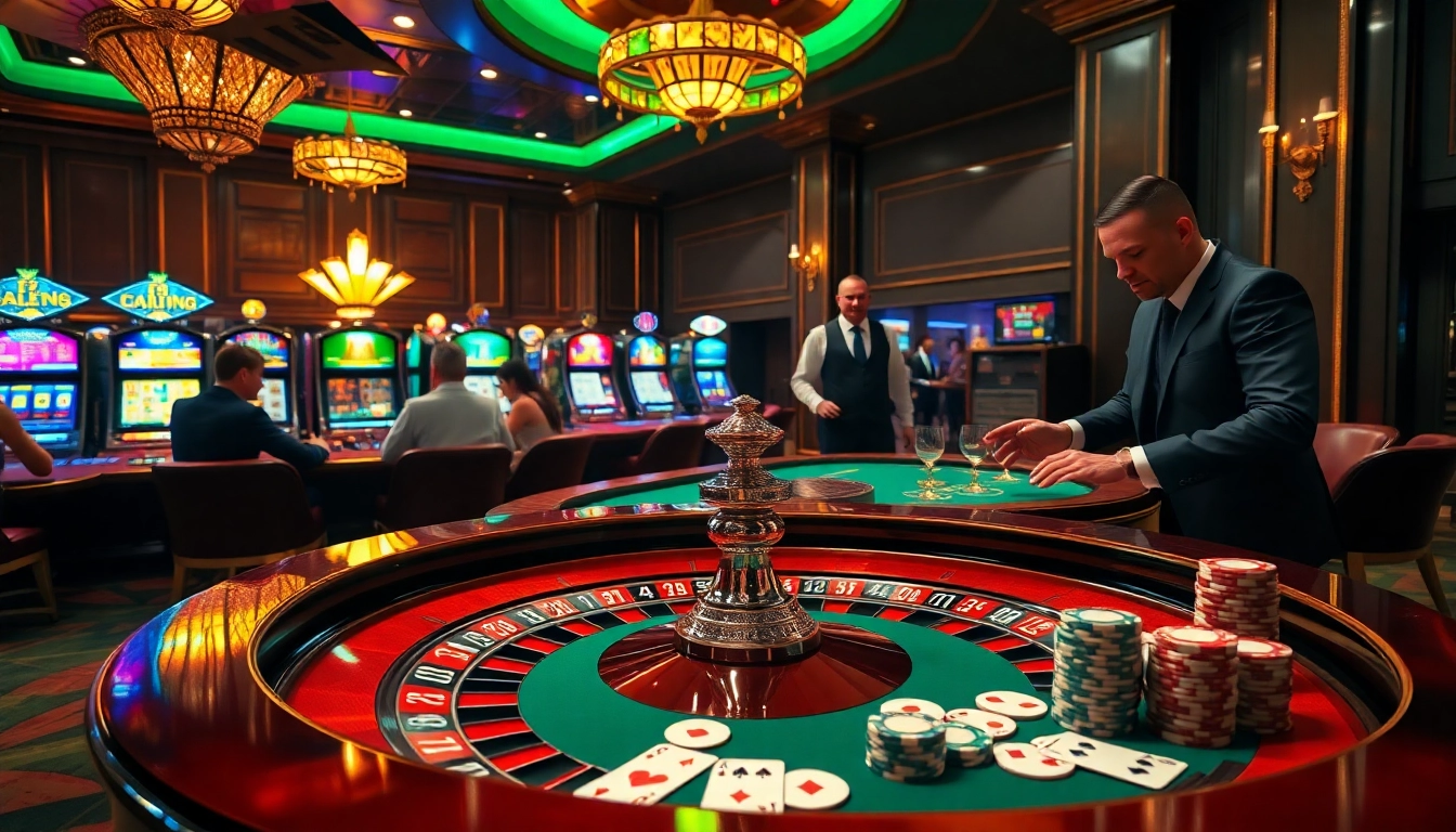 Exciting casino scene with 68VIP gamblers at roulette, showcasing luxury and thrill.