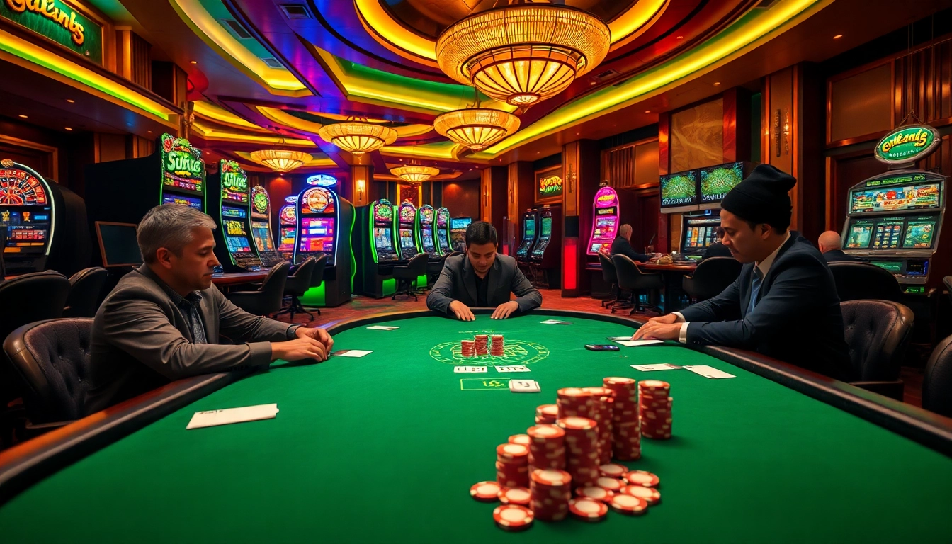 Experience exciting gameplay at SCLUB88 with high-stakes poker tables and vibrant casino elements.