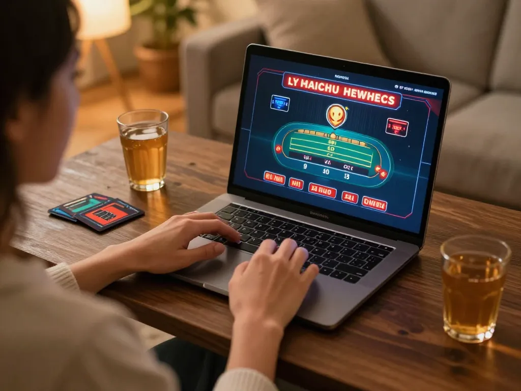 vt88 player engaging in online casino games from a cozy home setup, highlighting a strategic gambling experience