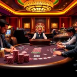 Engaging poker game at NOHU90, showcasing excitement and vibrant casino atmosphere.