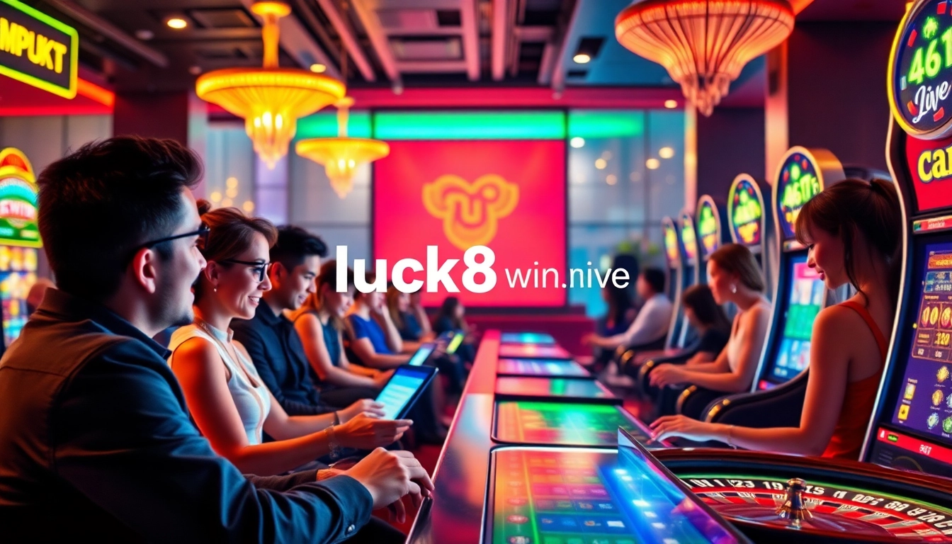 Experience the thrill of online gaming at luck8win.live with diverse players enjoying a vibrant casino atmosphere.