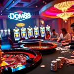 Experience the excitement of Dom88.us.com with players engaging in thrilling casino games and elegant surroundings.