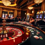 Engaging players at 58win's luxurious roulette table in a vibrant casino atmosphere.