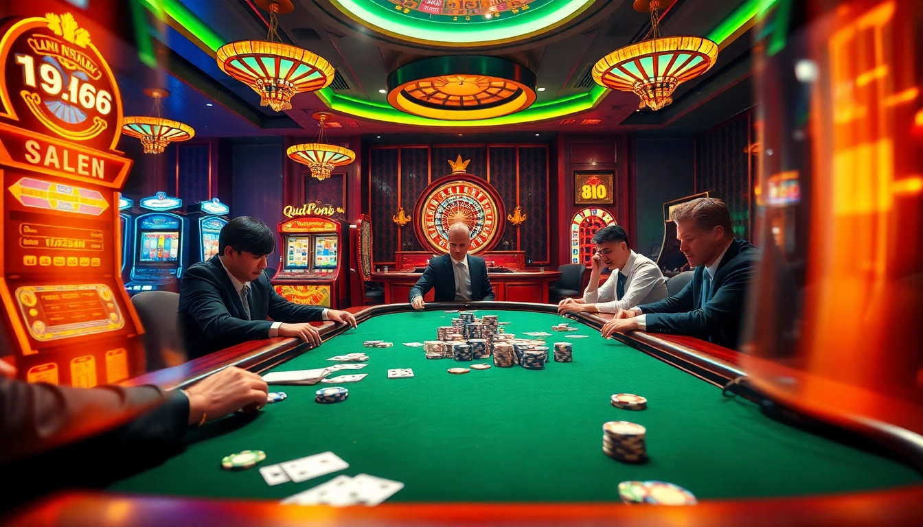 Exciting poker gameplay at km1888b casino highlighting chips, cards, and vibrant atmosphere.