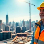 Manhattan Construction Manager overseeing a construction project in NYC, conveying leadership.
