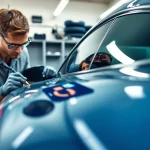 Apply PPF Chattanooga expertly, highlighting car protection film installation in a modern garage.
