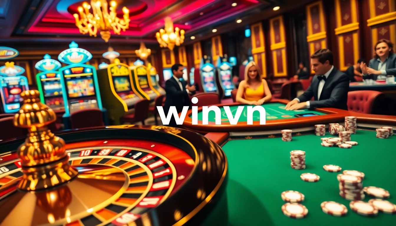 Experience the excitement of winvn with vibrant casino visuals showcasing roulette and blackjack games.
