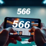 User engaging with the 566 online casino app on a smartphone, showcasing a vibrant gaming experience.