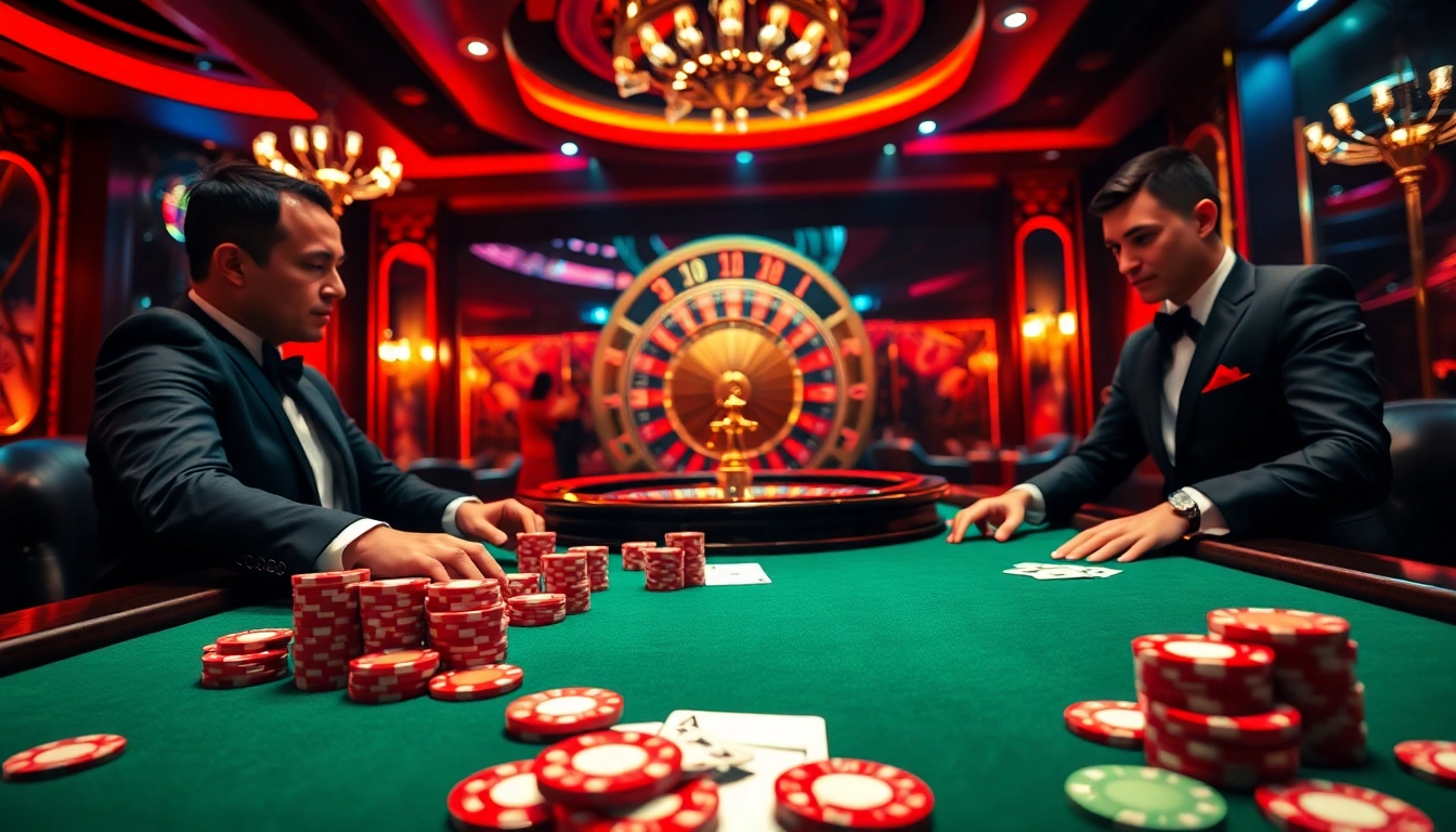Experience the excitement of gameplay at trang chủ s666 with elegant poker and roulette in a vibrant casino.