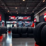 Showroom displaying Double Coin RR99 COM tires with professional staff.
