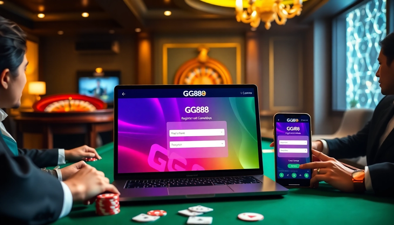Engage in GG88 đăng nhập with a luxurious casino experience, featuring poker chips and cards.