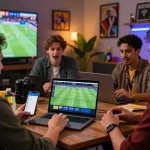 Engaged sports bettors using Nowgoal platform for live soccer scores and betting odds.