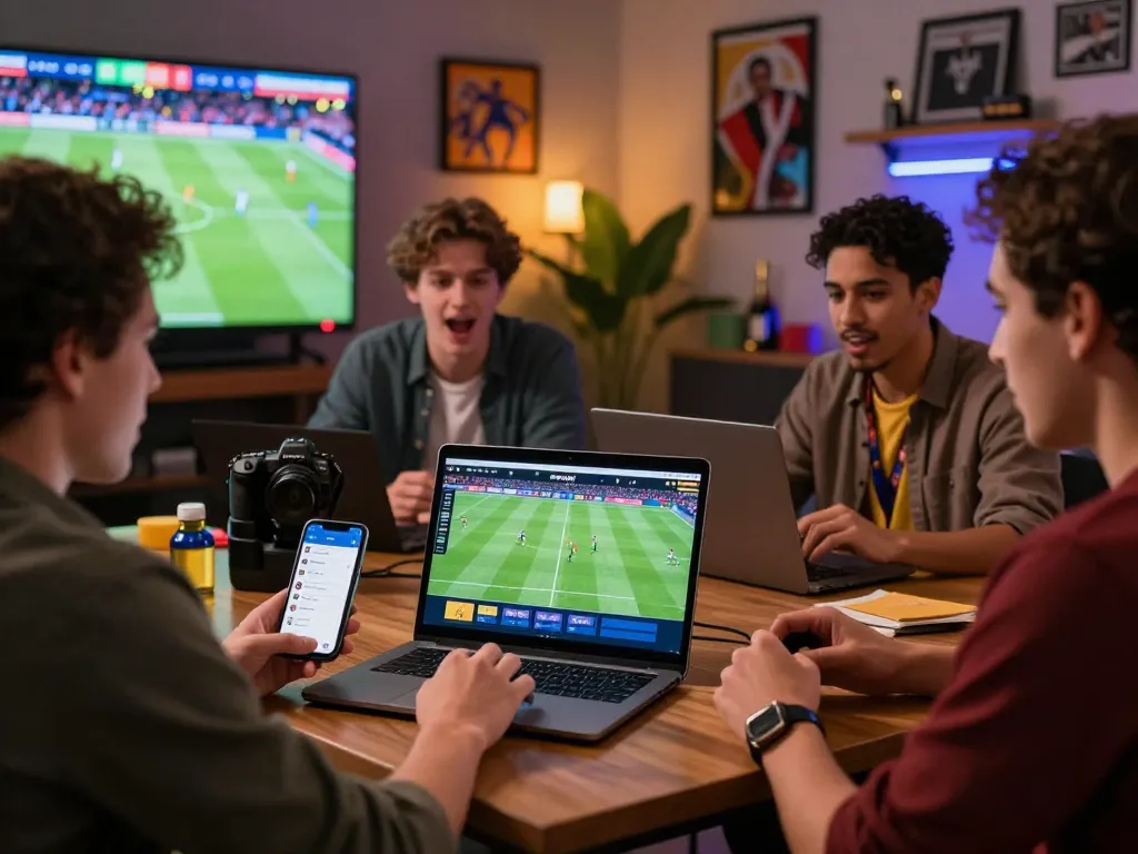 Engaged sports bettors using Nowgoal platform for live soccer scores and betting odds.