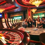 Players celebrate a winning moment at a vibrant casino table featuring bangsawan88.
