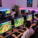 Gamers at https://1gom.farm/ engaging in vibrant farming simulation, showcasing lively online community.