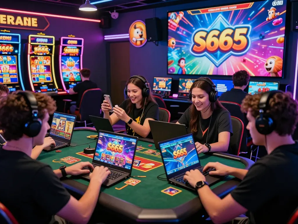 Players engaged with S666 online gaming platform, showcasing vibrant excitement and technology