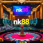 Experience the thrill of nk88 casino with players enjoying poker, roulette, and slot machines in a luxurious ambiance.