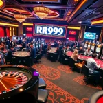 Gambling enthusiasts enjoying immersive games at RR999 casino with vibrant atmosphere and luxurious design.