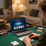 Engaged player strategizing on Sonclub online casino from home with poker interface.