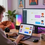 Engaging in crush on ai interactions with vibrant chat interface in a modern workspace setting.