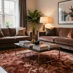 Luxurious carpets London in a stylish living room with elegant furniture and warm ambient lighting.