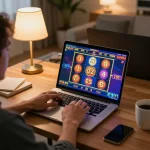 Engaging in a strategic online gaming session at home with 789WIN slot game interface