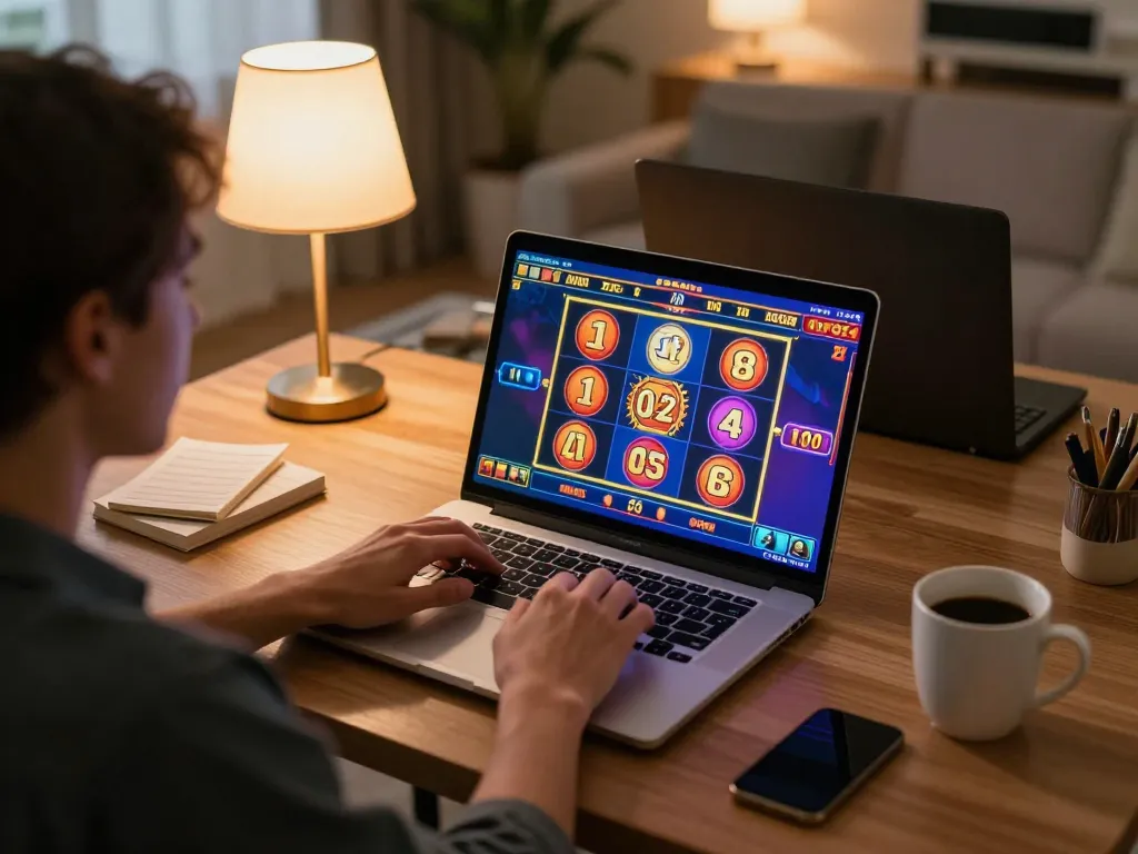 Engaging in a strategic online gaming session at home with 789WIN slot game interface