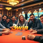 Gamblers enjoying a vibrant poker game at 3win casino, immersed in strategy and excitement.