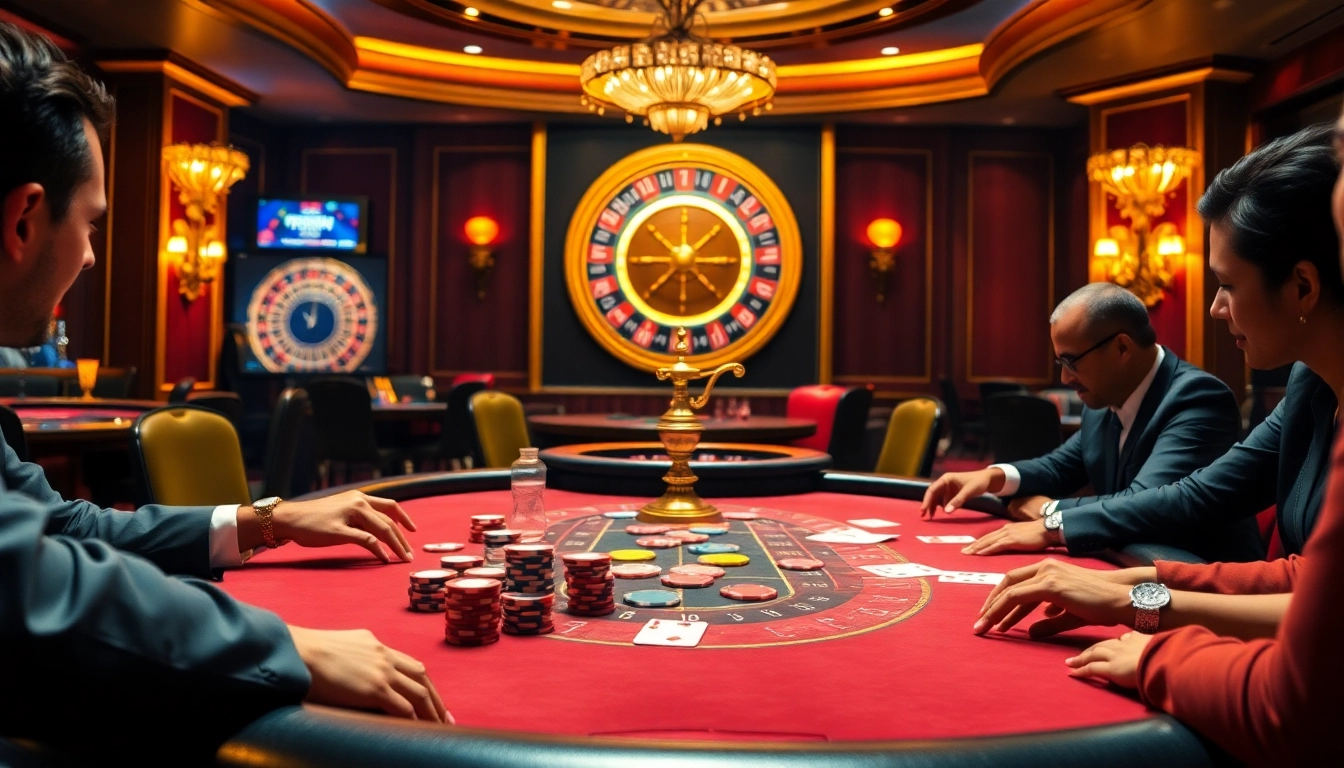 Exciting casino action at a poker table capturing the thrill of 98win with vibrant colors.