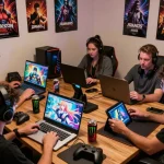 Thrilling scene of players enjoying diverse porn games across devices in an inviting gaming nook.