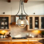 Bright island light fixture illuminating a stylish kitchen island with modern design.