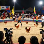 az888 trực tiếp đá gà thomo showcasing a vibrant chicken fighting match with enthusiastic spectators and expert commentary.