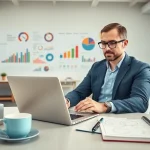 Analyze SEO Rank data with a digital marketing strategist in a modern office.
