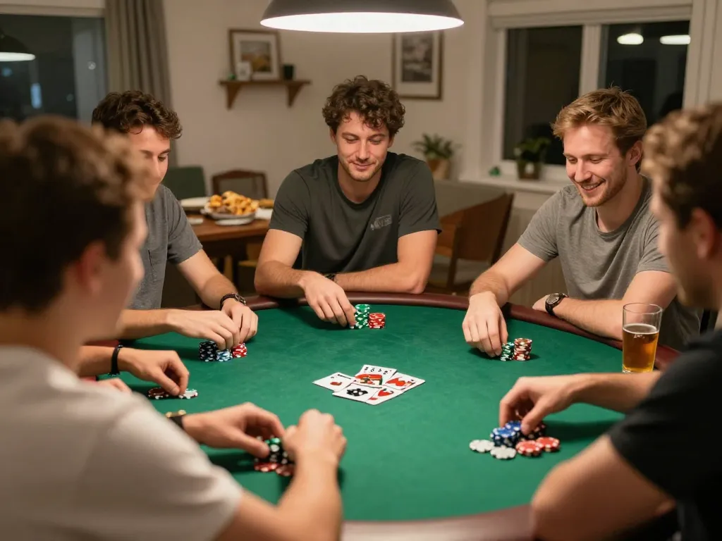 Players enjoying a friendly poker game at home as they strategize for the hit club.