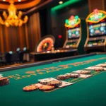Exciting gambling action at KIM88's vibrant casino tables with roulette wheels and slot machines.