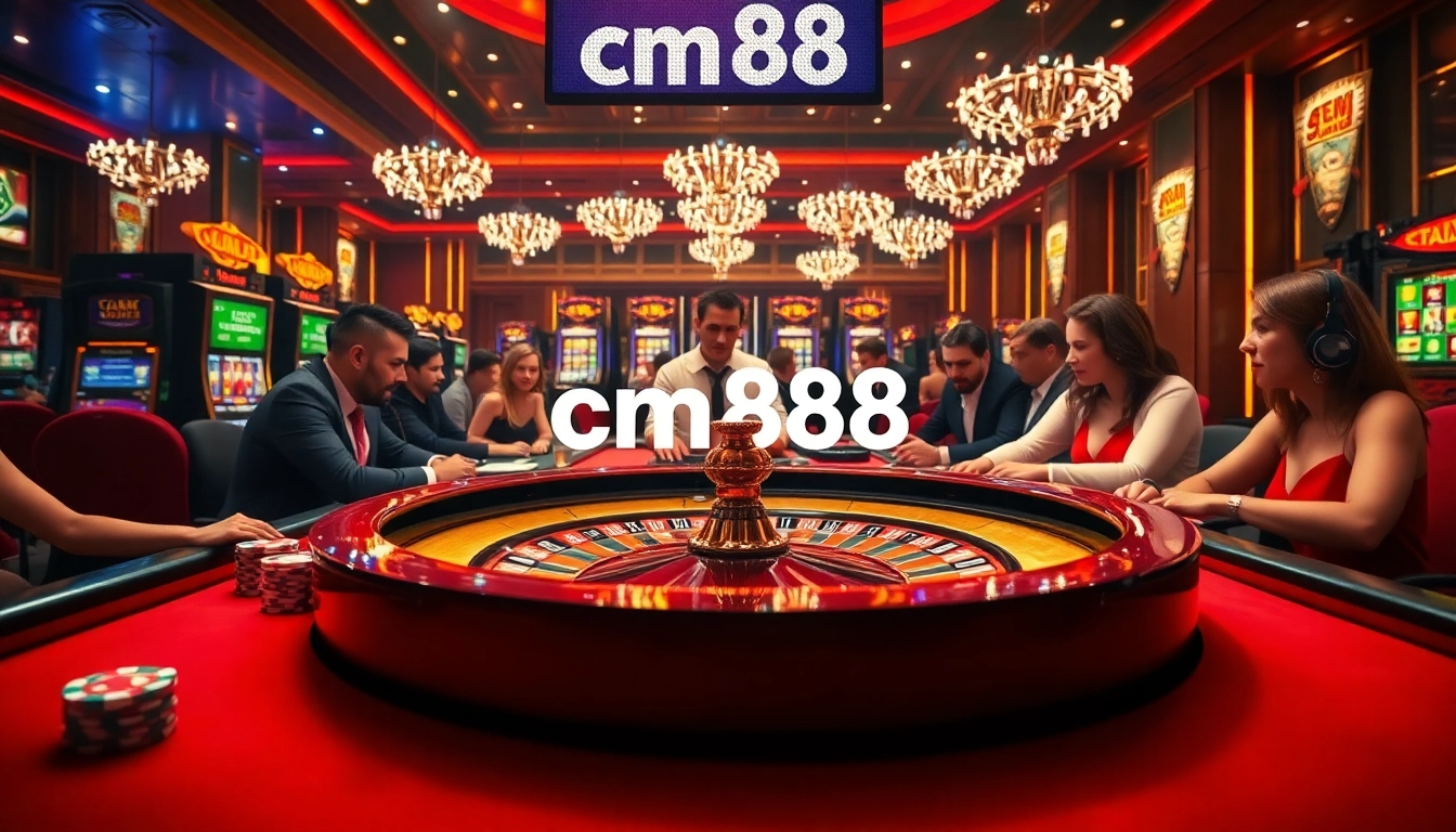 Exciting casino moment at cm88 with players gathered around a roulette table, intense gameplay.