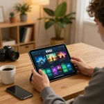 Player engaging with the KK55 app on a tablet, showcasing exciting betting possibilities.