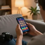Engaging with the 8day casino app on smartphone during a relaxed gaming session.