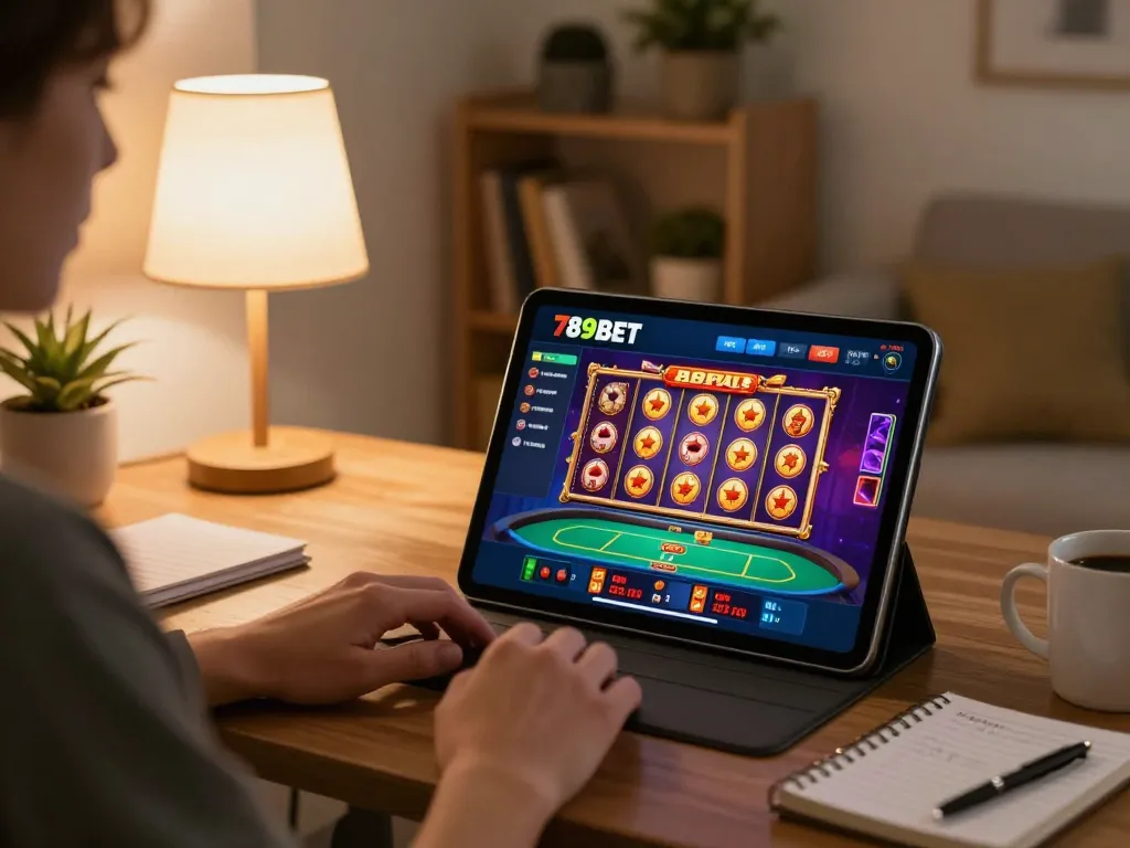Engaging with the 789BET app on a tablet, showcasing an exciting online gambling experience
