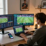 Engaging in online sports betting activities on multiple devices while tracking sv66 odds.