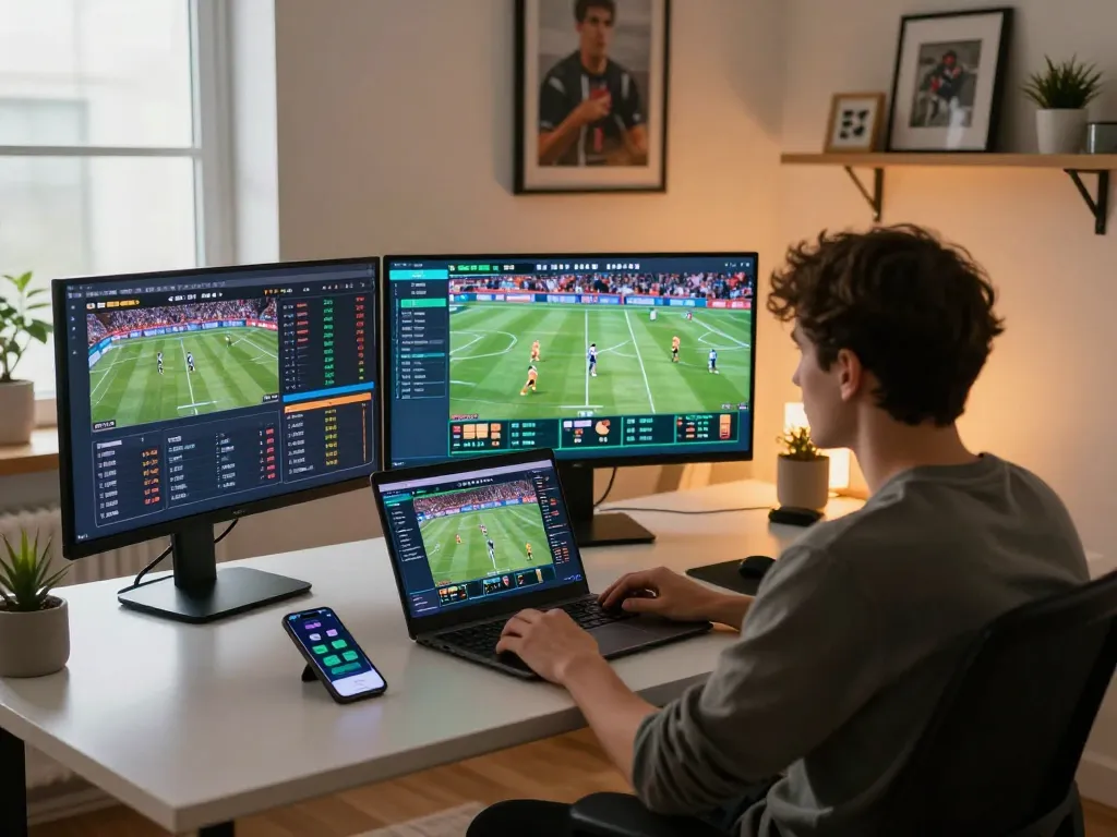 Engaging in online sports betting activities on multiple devices while tracking sv66 odds.