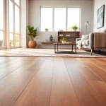 Showcasing vinyl plank flooring in a modern living room with stylish decor and natural lighting.