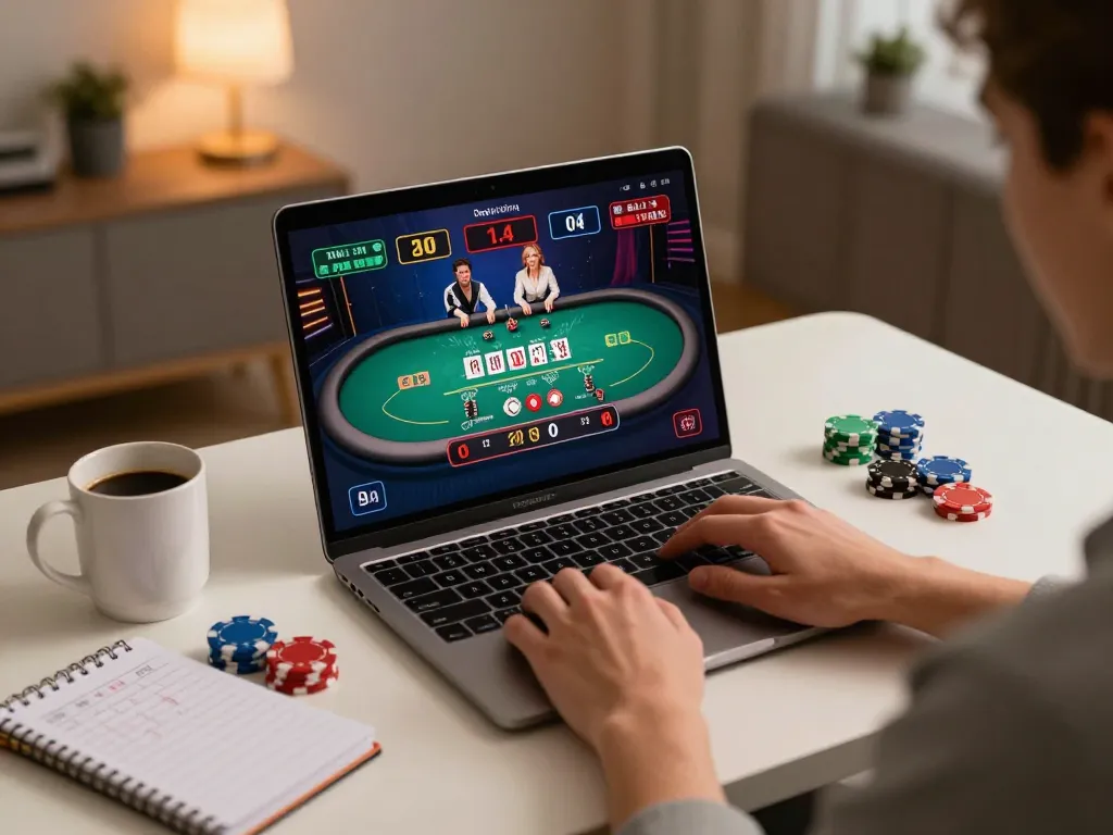 Player engaged in online blackjack at bong88 with stylish setup and strategy notes